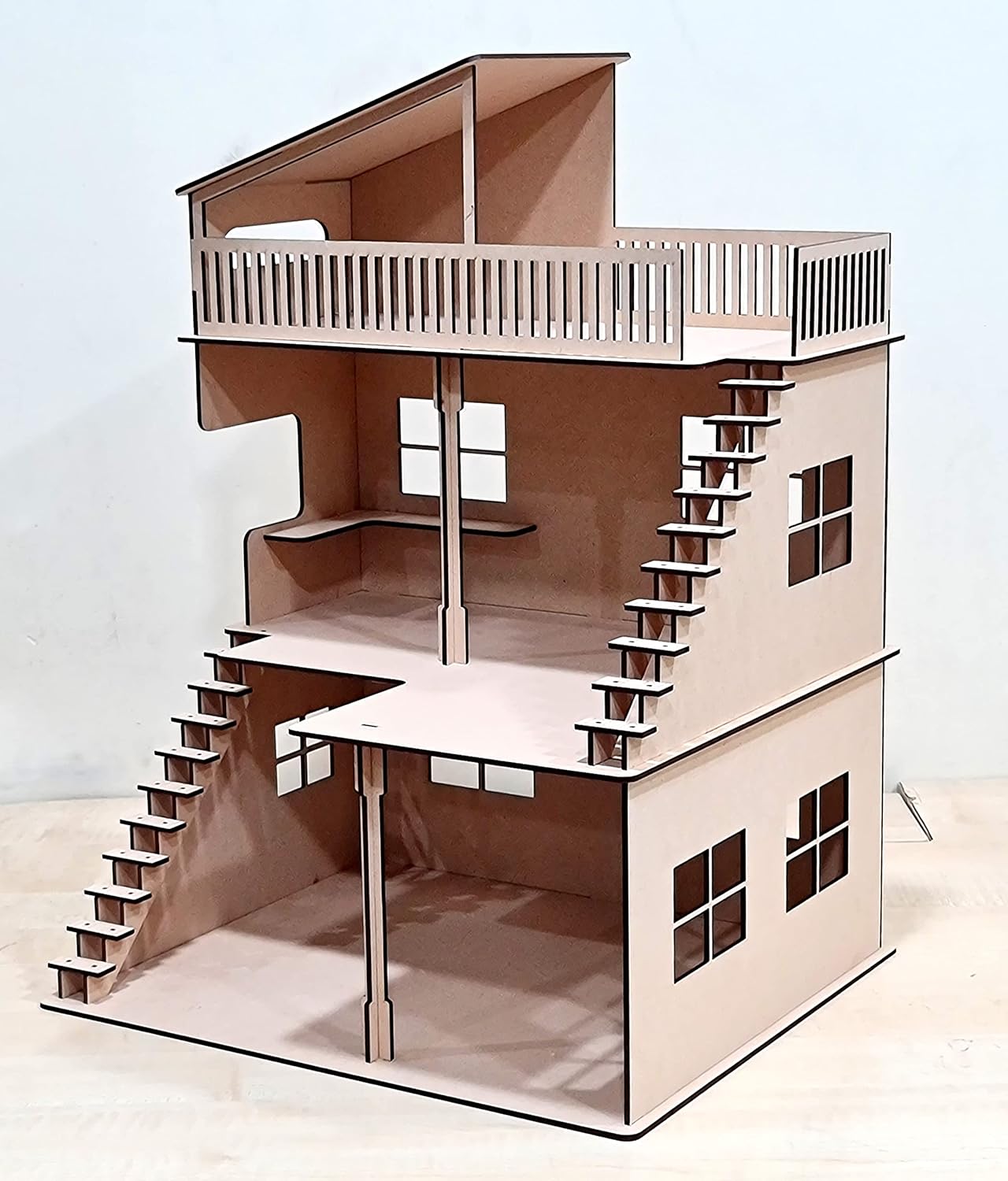 StonKraft Wooden Doll House Dollhouse - Home Decor, Construction Toy, Modeling Kit, School Project - Easy to Assemble 3D Puzzle