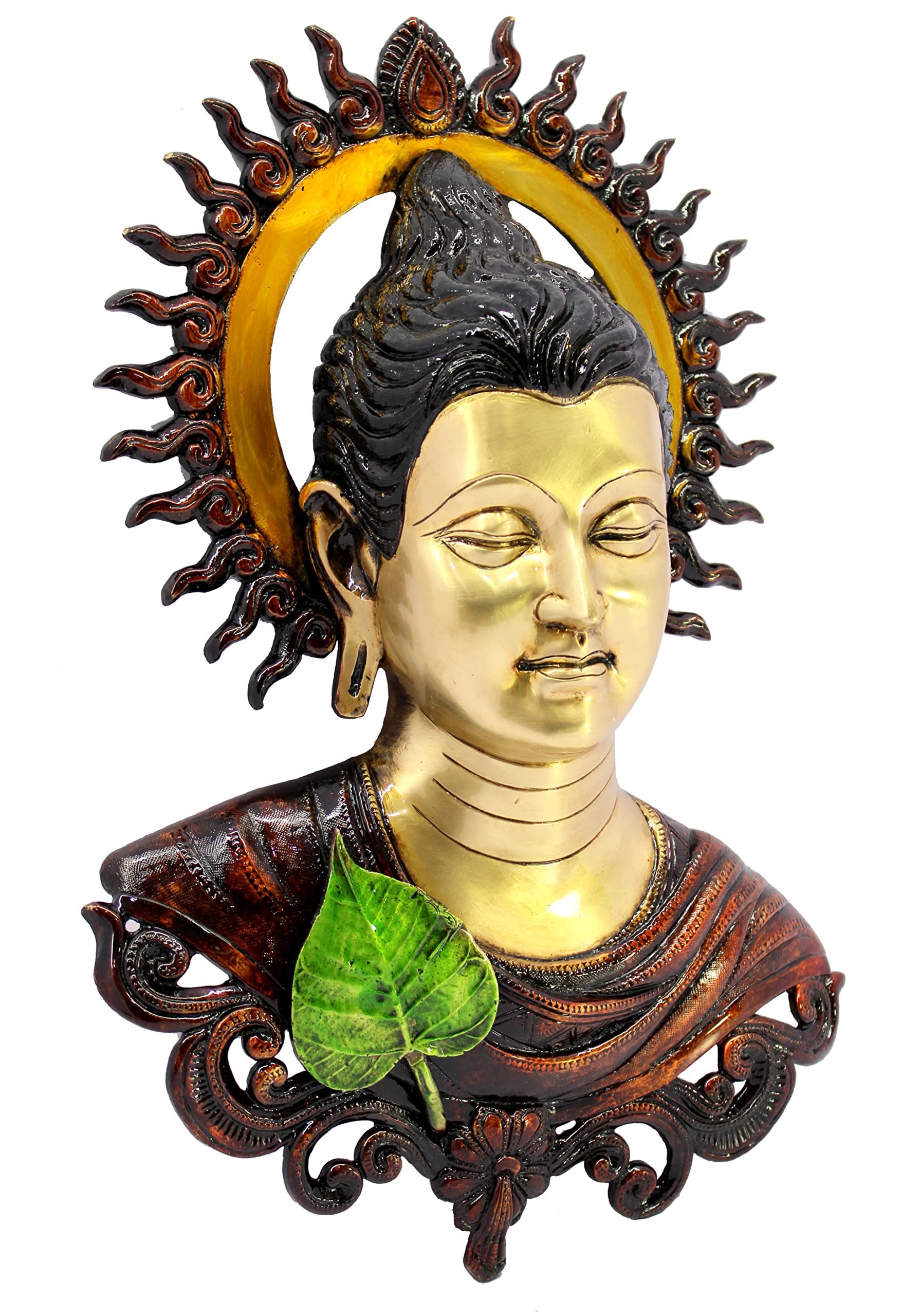 ESPLANADE Brass Buddha Face Antique Wall Hanging | Wall Mount Buddha Face Idol Figurine | Home Room Decor | Multicolor - 15.5" Inches (Big Size)