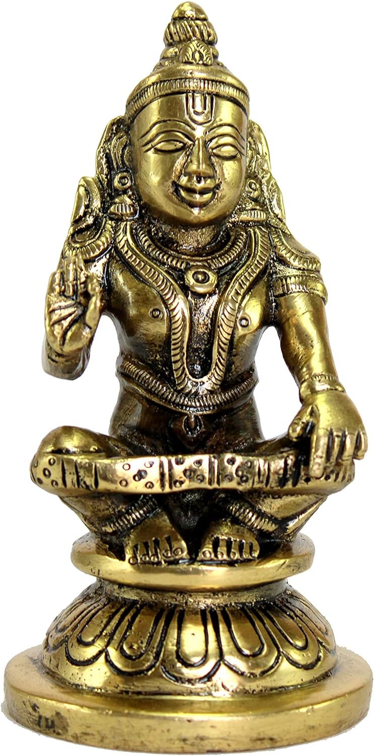 ESPLANADE Brass Ayyappa Statue | Aiyyappa Swamy Ayyapan Figurine | Pooja Idols - Home Decor - 4.25" Inches