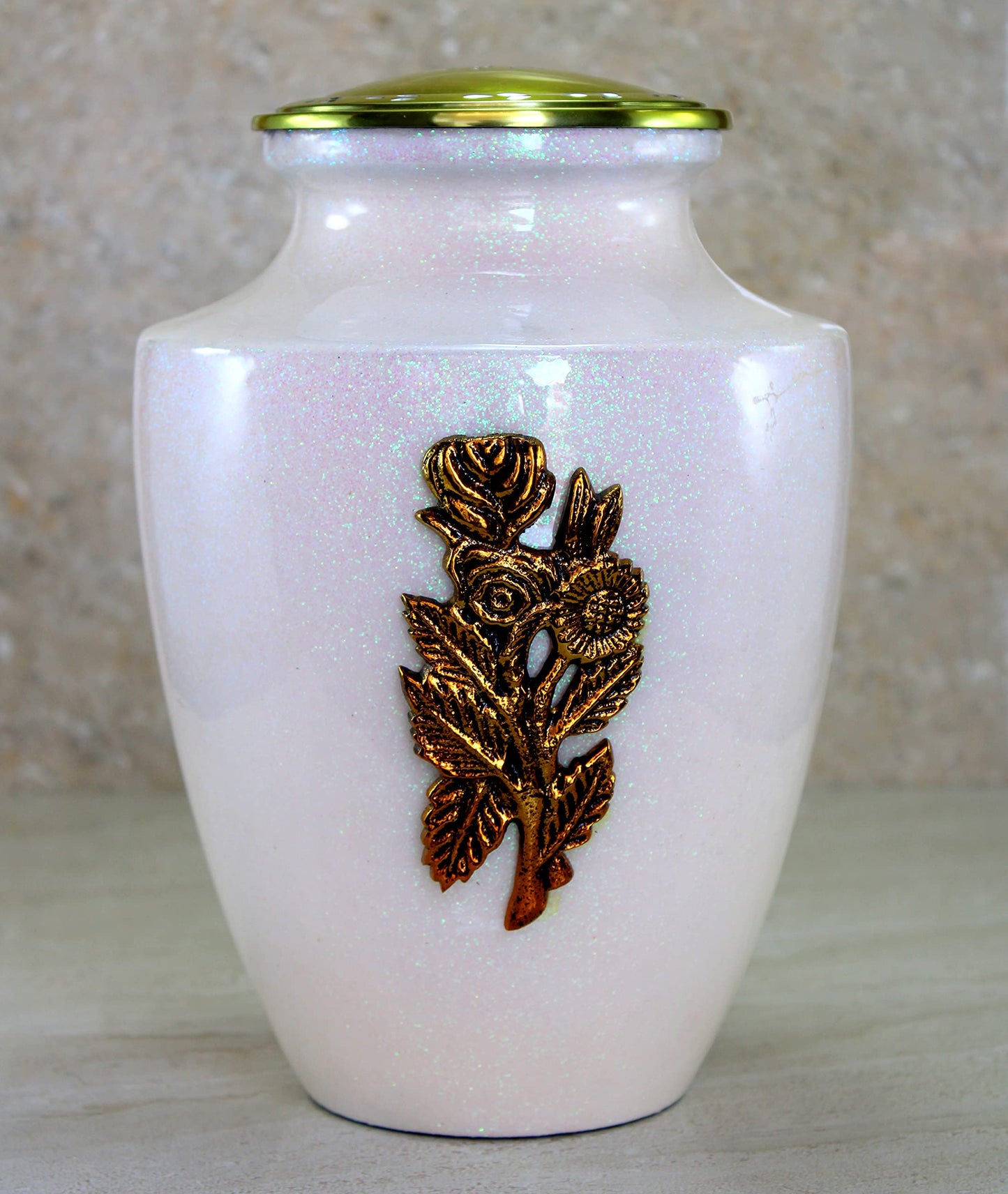 eSplanade Metal Cremation Urn Memorial Jar Pot Container | Full Size Urn for Funeral Ashes Burial | Maple Leaf Print | White-Red - 10" Inches