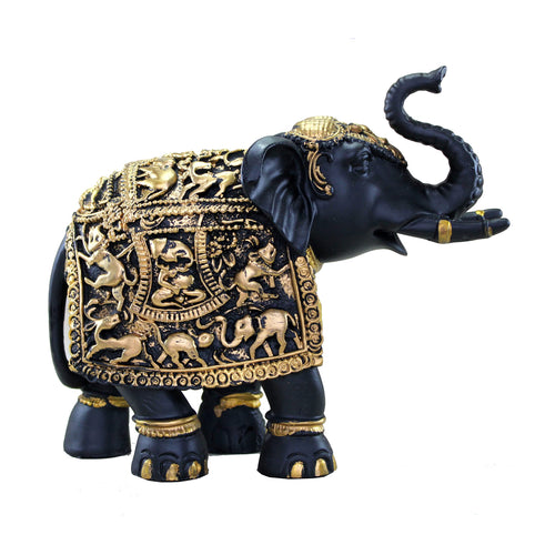 eSplanade Resin Elephant Sculpture Showpiece Figurine | Decorative Items - Home Decor | Black-Golden - 8.5