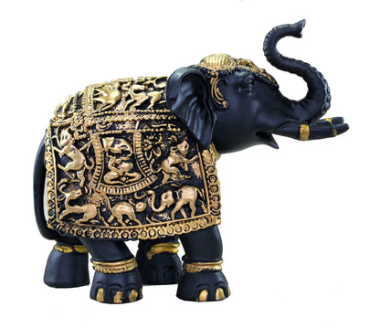 eSplanade Resin Elephant Sculpture Showpiece Figurine | Decorative Items - Home Decor | Black-Golden - 8.5" Inches (Length)