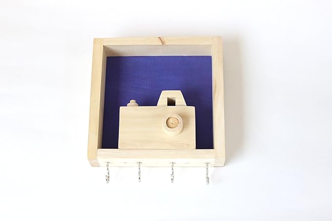 ESPLANADE Wooden Key Holder Handcrafted Hand-Spun Khadi Key Holder - Compact Decorative Camera Design Wall Hooks in Blue - Made by Artisans