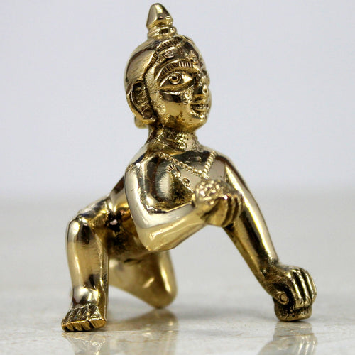 StonKraft Brass Krishna Laddoo Gopal Kanha Makhan Chor Statue Idol Murti Sculpture