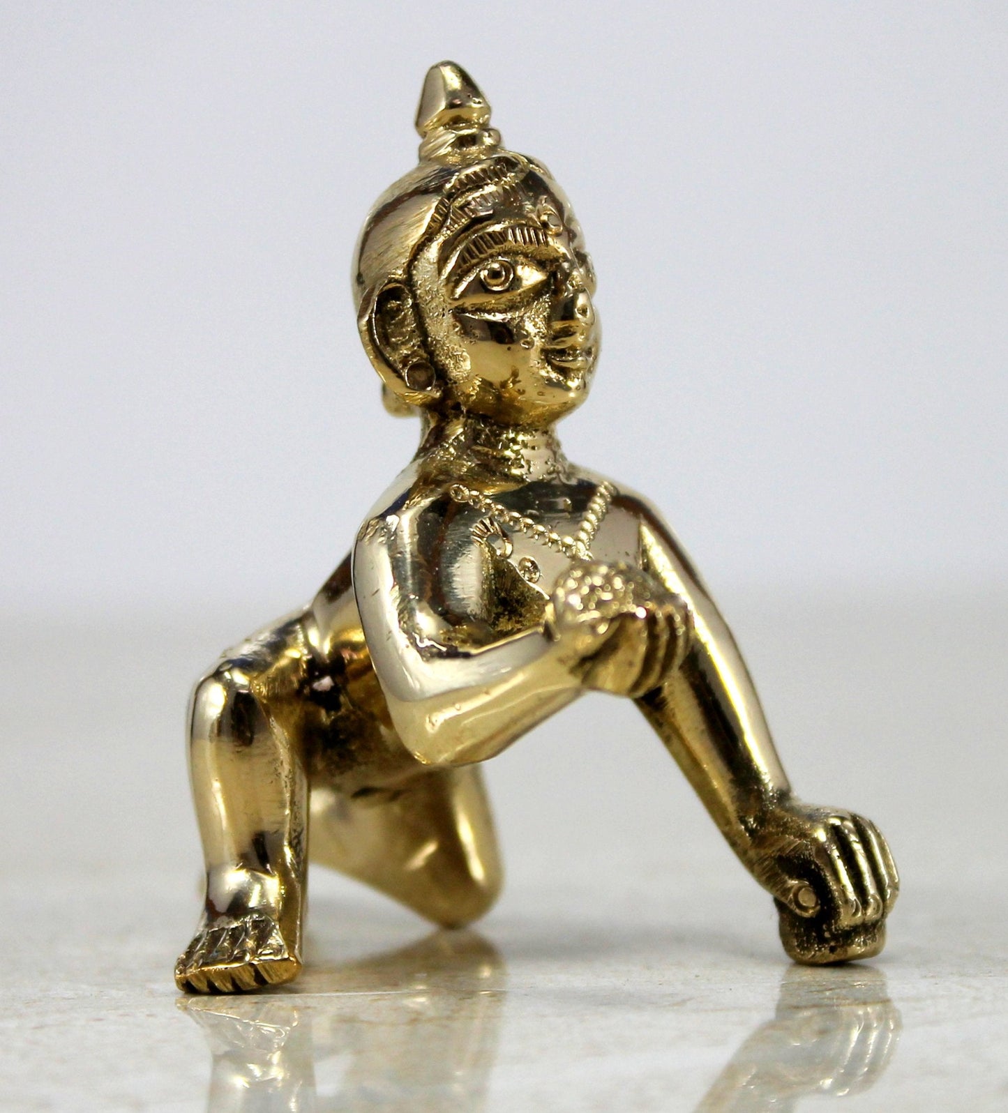 StonKraft Brass Krishna Laddoo Gopal Kanha Makhan Chor Statue Idol Murti Sculpture (Small Size)