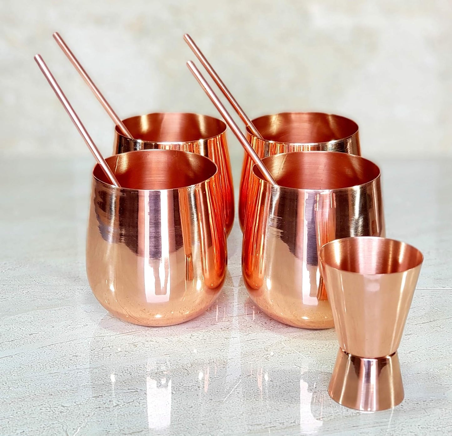 ESPLANADE Moscow Mule Cocktail Copper Mugs - Set of 4 Mugs, 4 Copper Straws, and a Peg Measurer