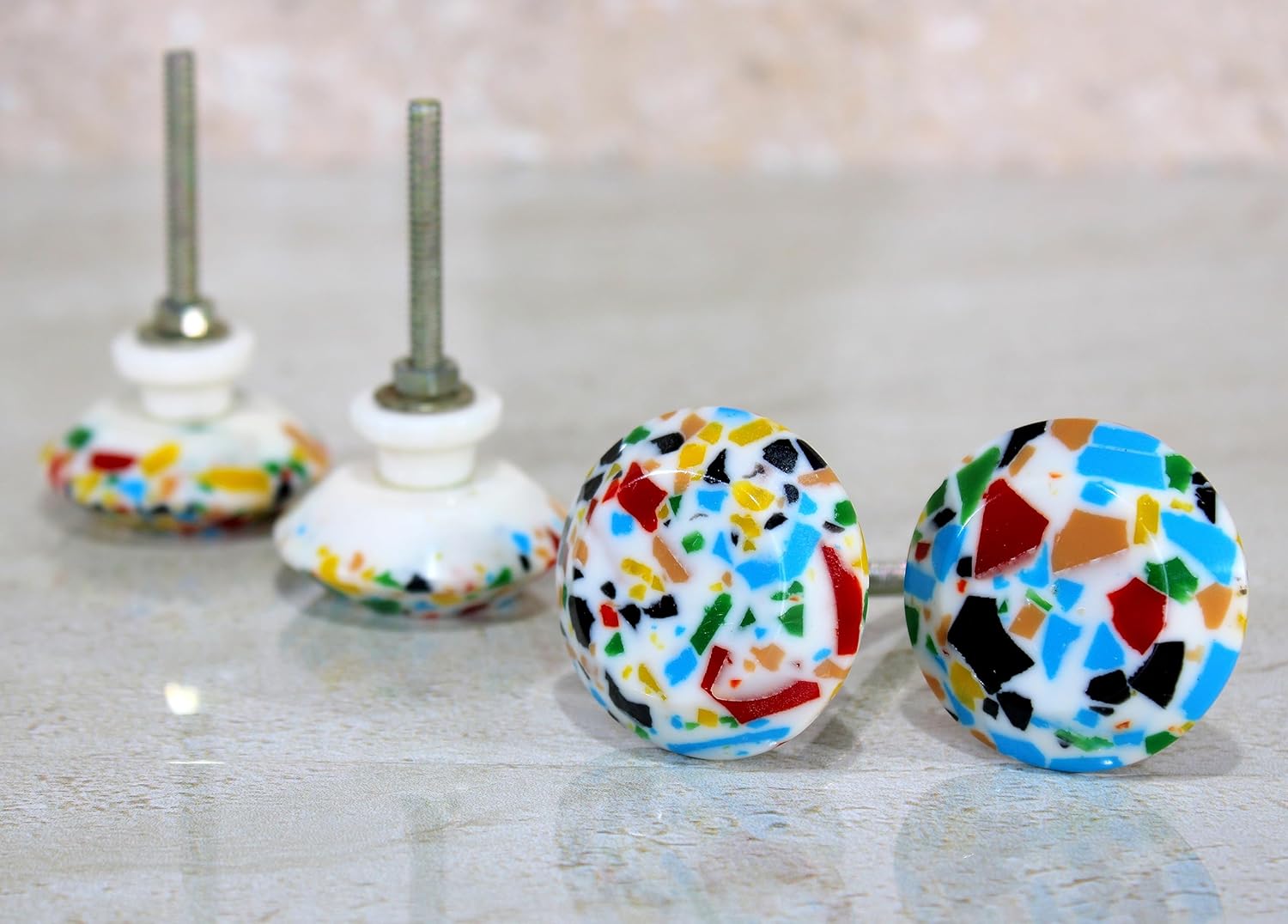 ESPLANADE Cupboard Drawer Door Acrylic Knobs - Set of 4 | Drawer Handles Cupboard Pulls Almirah Hooks | Acrylic Plastic - Diameter 4 cms (Multi)