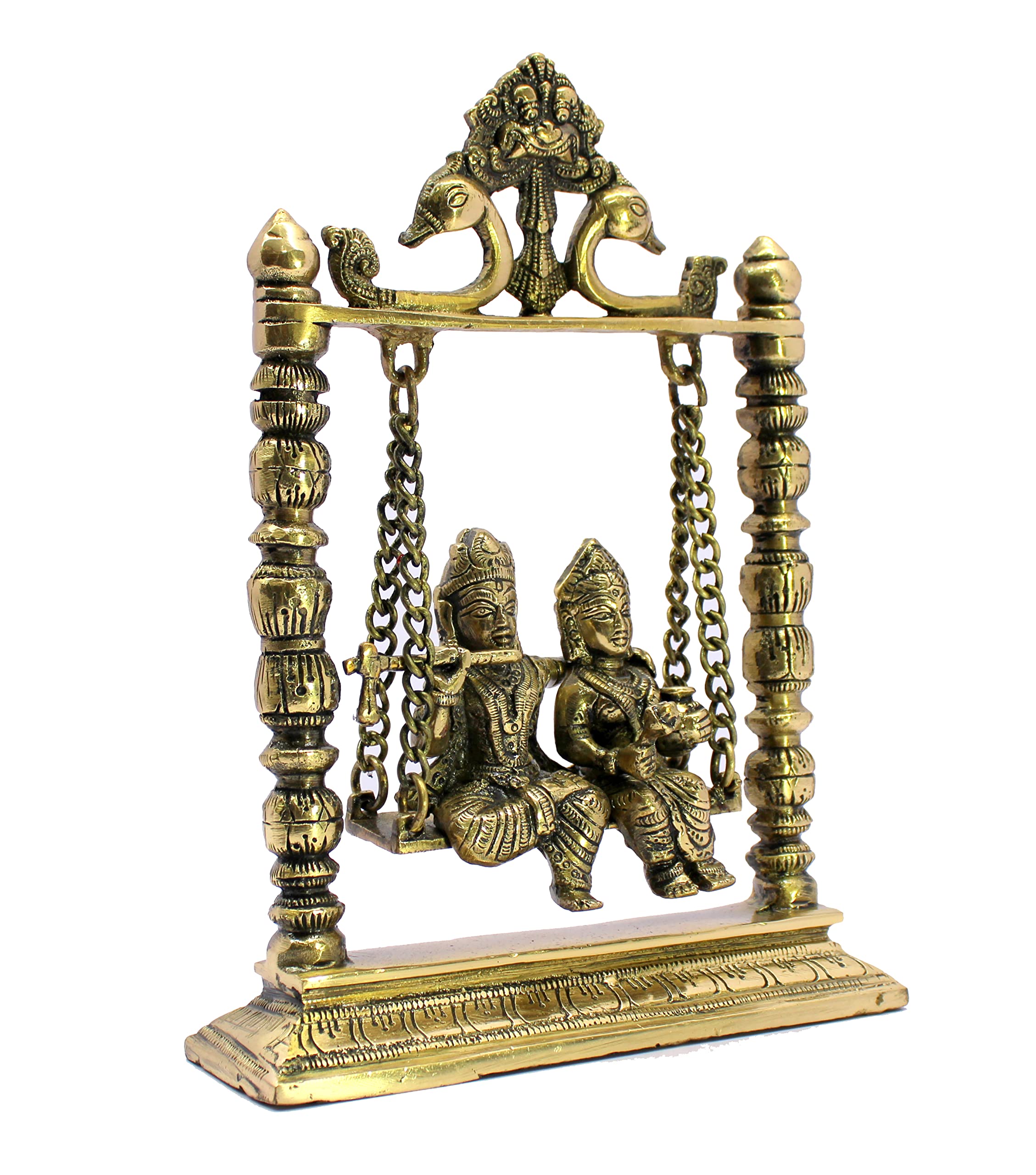ESPLANADE Brass Radha Krishna on Jhula Swing - Home Decor Items - Golden - 10" Inches