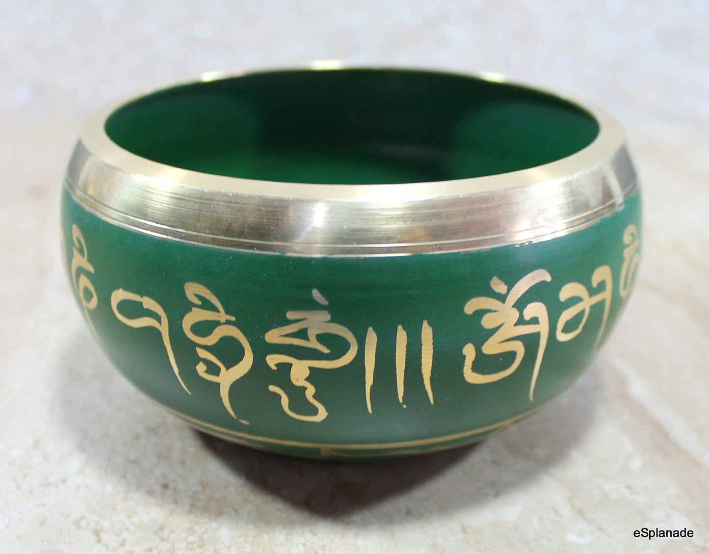 eSplanade - Singing Bowl Tibetan Buddhist Prayer Instrument with Striker Stick | OM Bell | OM Bowl | Meditation Bowl | Music Therapy (Green) 4,5,6 Inches