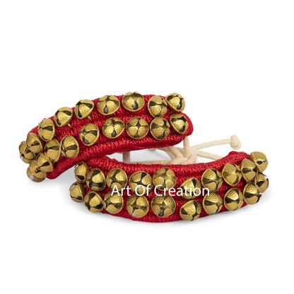 Kathak Dancing Ghungroo Bells 2 Line Classical Dancers Anklet Musical Instrument Bharatnatayam Indian Traditional 40 Bell Red Padded