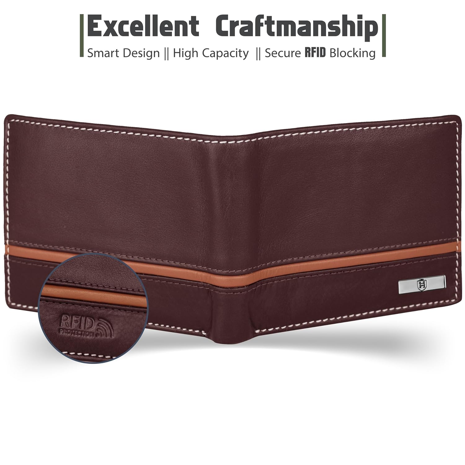 HORNBULL Denial Brown Mens Leather Wallet Combo Gift Set | Leather Wallet, Key Ring & Pen Combo Valentine Gift Hamper | Branded Mens Wallet