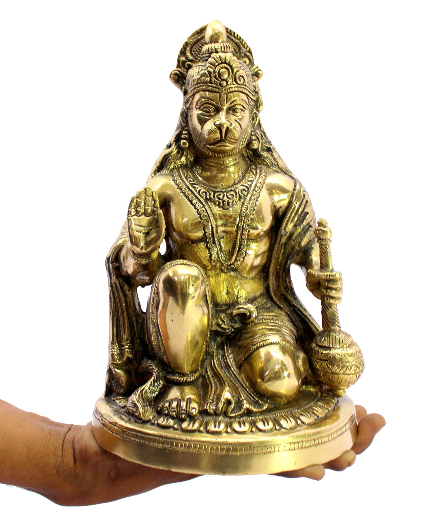 eSplanade Brass Sitting Hanuman Anjaneya Pavan Putra Bajrangbali Maruti Idol Murti Moorti Statue - Golden - 9.5" Inches