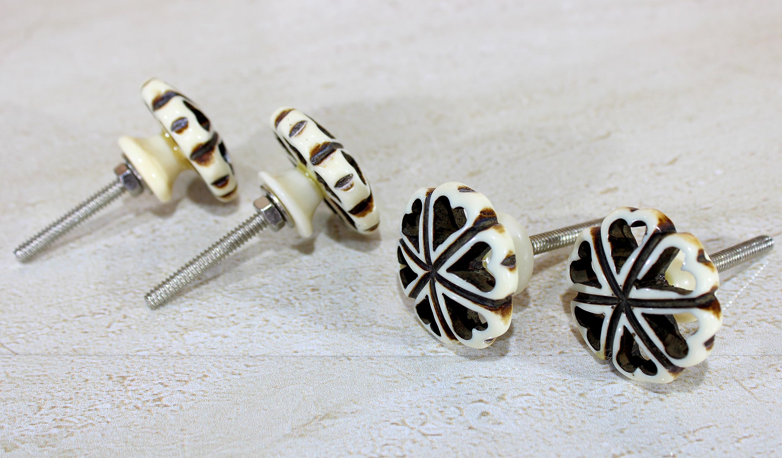 eSplanade Cupboard Cabinet Door Decorative Knobs - Set of 4 | Drawer Handles Cupboard Pulls Almirah Hooks | Round-Floral - Acrylic Plastic - Diameter 4 cms - White-Black (Floral Knob 1-12)