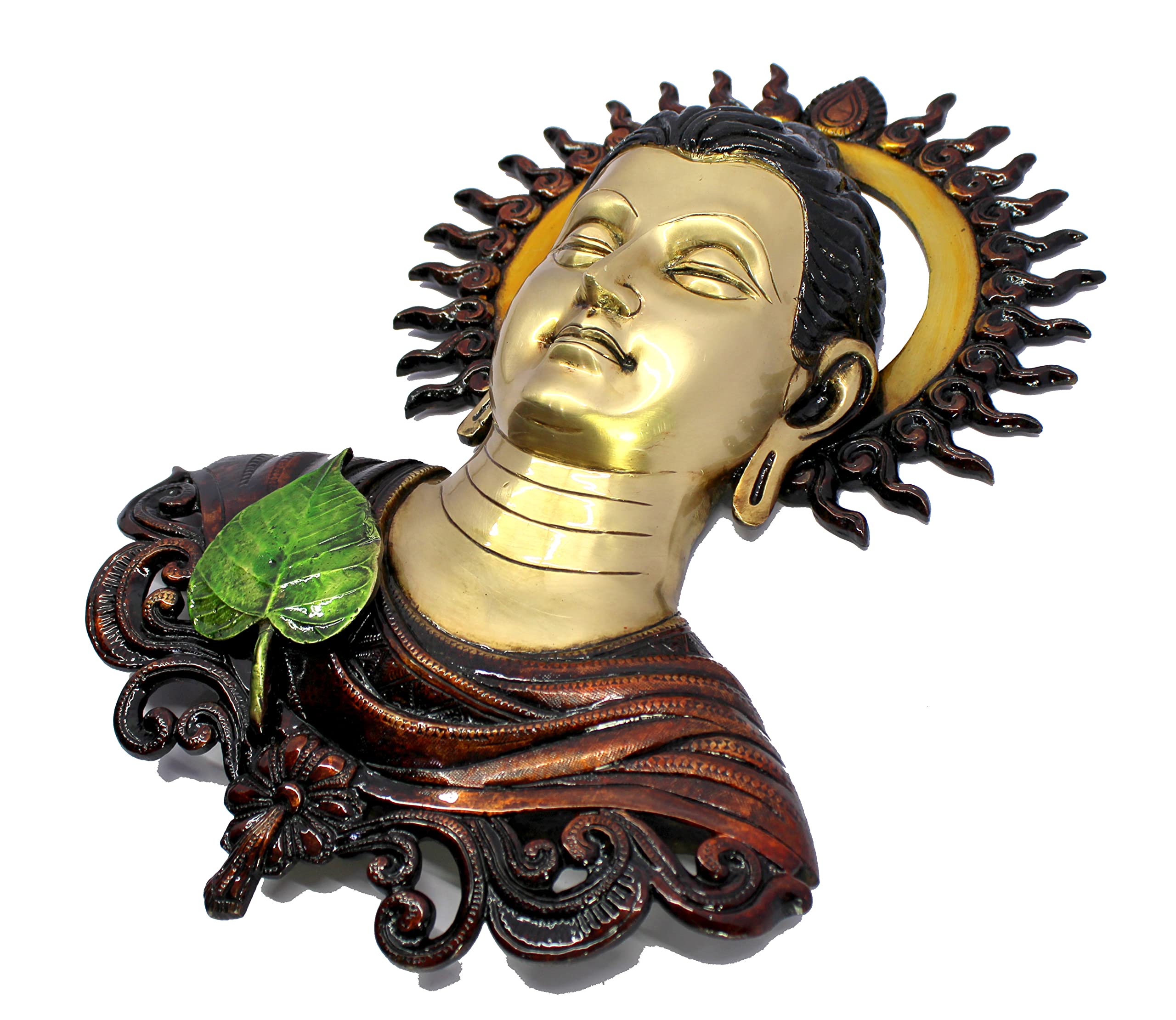 ESPLANADE Brass Buddha Face Antique Wall Hanging | Wall Mount Buddha Face Idol Figurine | Home Room Decor | Multicolor - 15.5" Inches (Big Size)