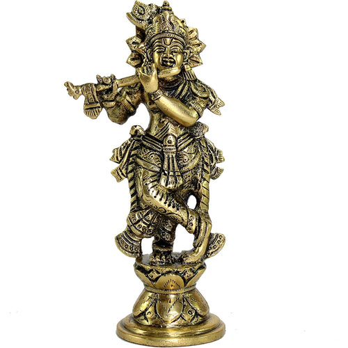 eSplanade Brass Krishna Kishan Makhan Chor Thakurji Murti Idol Statue - 7 inches | Pooja Idols | Home Decor