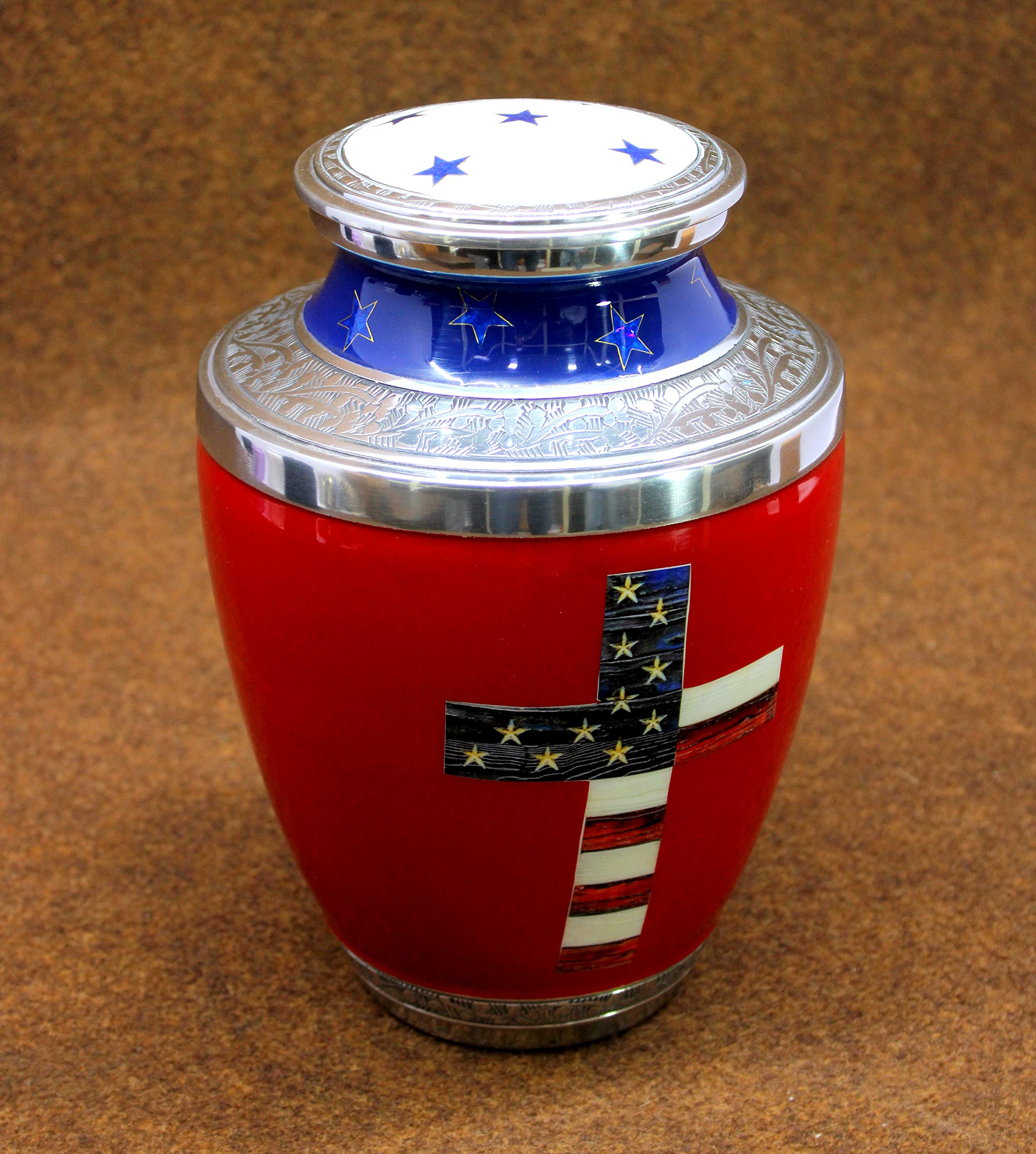 eSplanade Brass Cremation Urn Memorial Jar Pot Container | Full Size Urn for Funeral Ashes Burial | Holy Cross Printed Urn | Black - 10" Inches