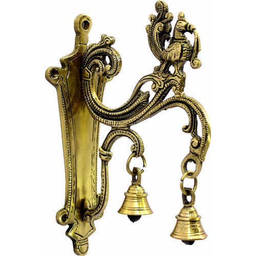 eSplanade Brass Wall Bracket Wall Hanger for Hanging Diya Lamp | Wall Decor | Peacock with Bells - 8.5