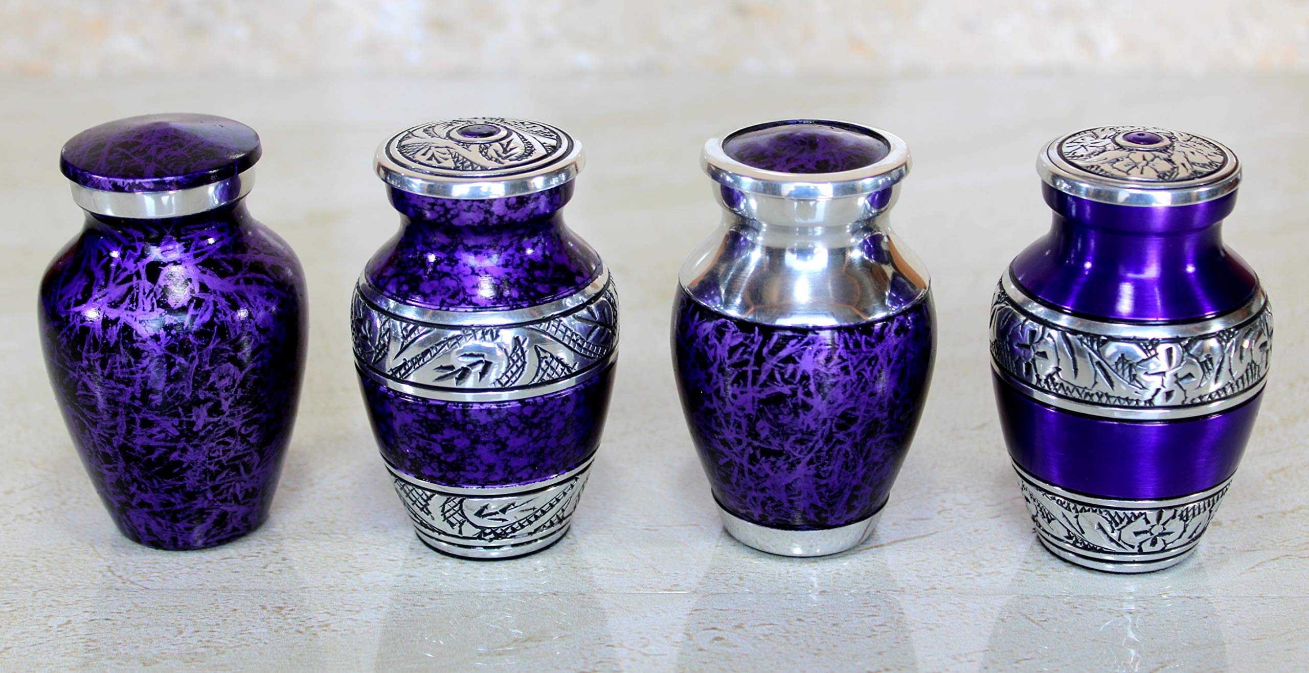 eSplanade- Cremation Mini urn Keepsake Memorial | Set of 4 Small urns for Ashes Funeral Burial Container jar Pot (Silver Carved)