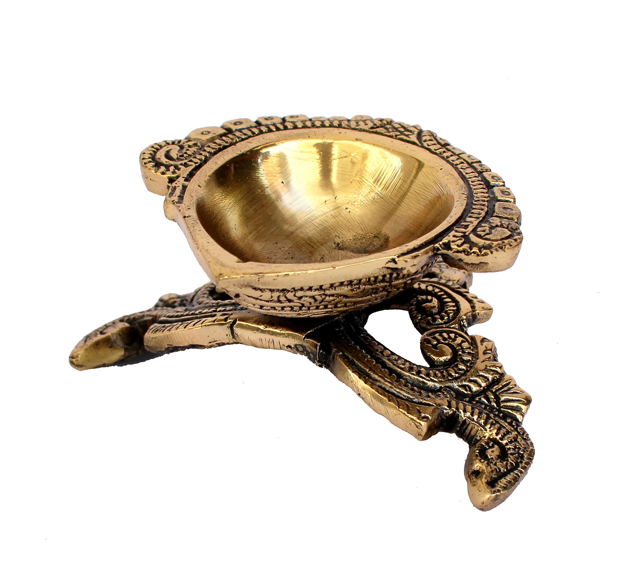 Brass Oil Lamps | Shankh Chakra Narayan Oil Lamp Diya Deepam Kuthu Vilakku -3.5 & 4" Inches