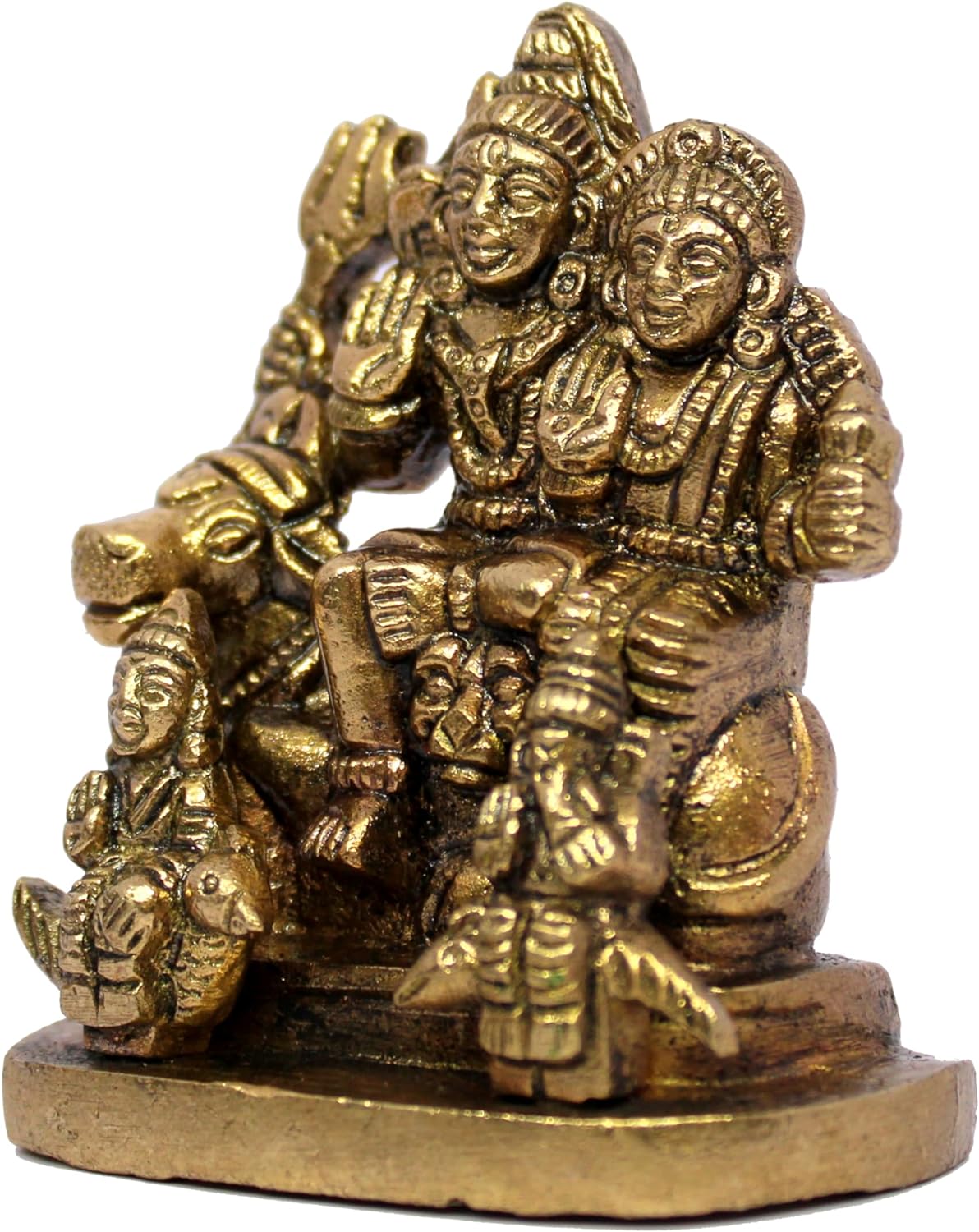 eSplanade Brass Shiva Parvati Pariwar - Shiva Family | Shiva Bholenath Shankar Parvati Ganesh Ganesha Nandi Family Murti Idol Statue Sculpture - Small Size - 2.25" inches