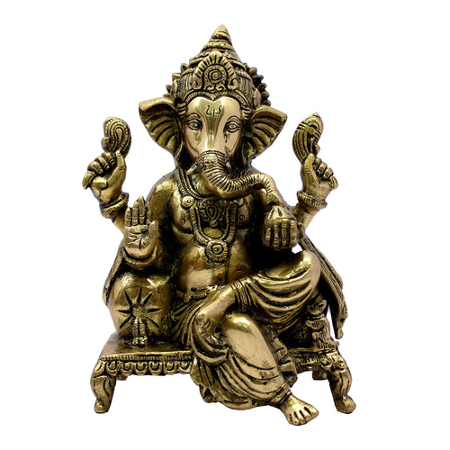 eSplanade Brass Chowki Ganesh Ganesha Ganpati Vinayak Showpiece | Murti Idol Statue Sculpture - 8.25