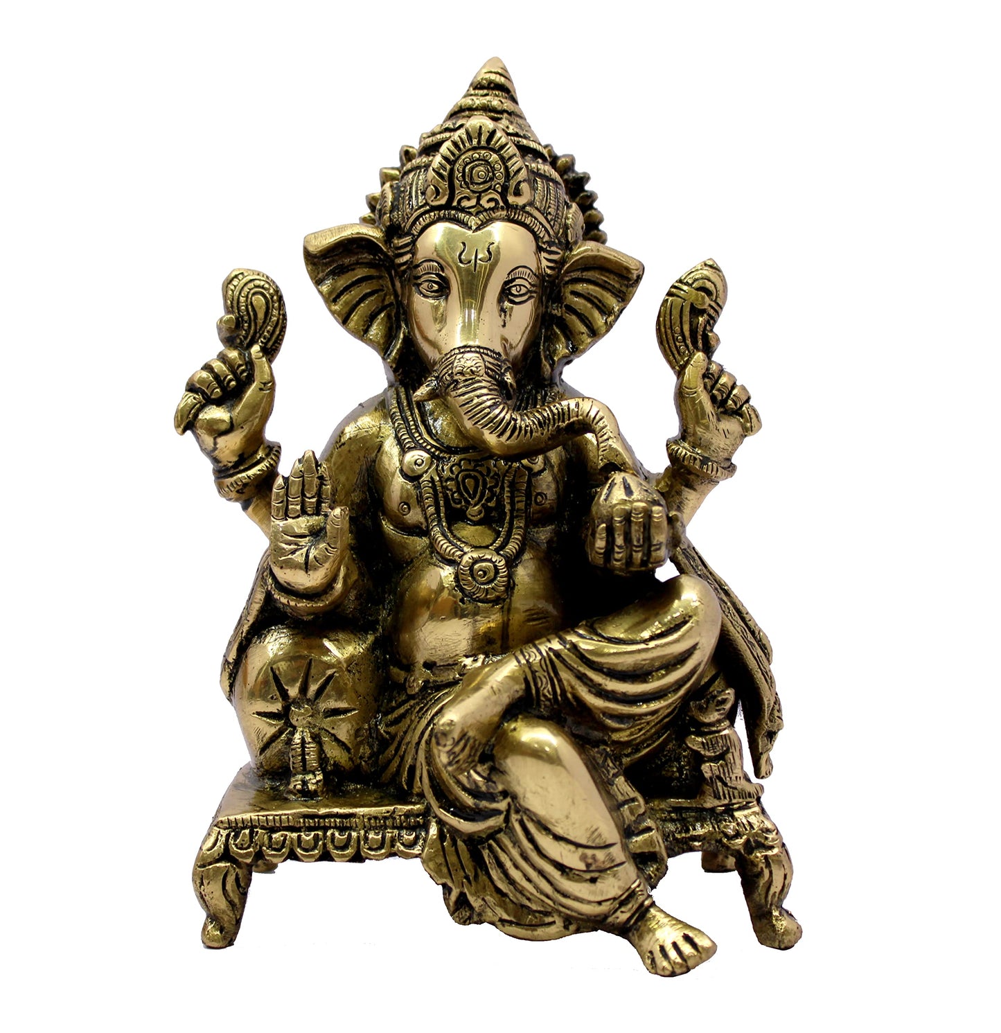 eSplanade Brass Chowki Ganesh Ganesha Ganpati Vinayak Showpiece | Murti Idol Statue Sculpture - 8.25" Inches