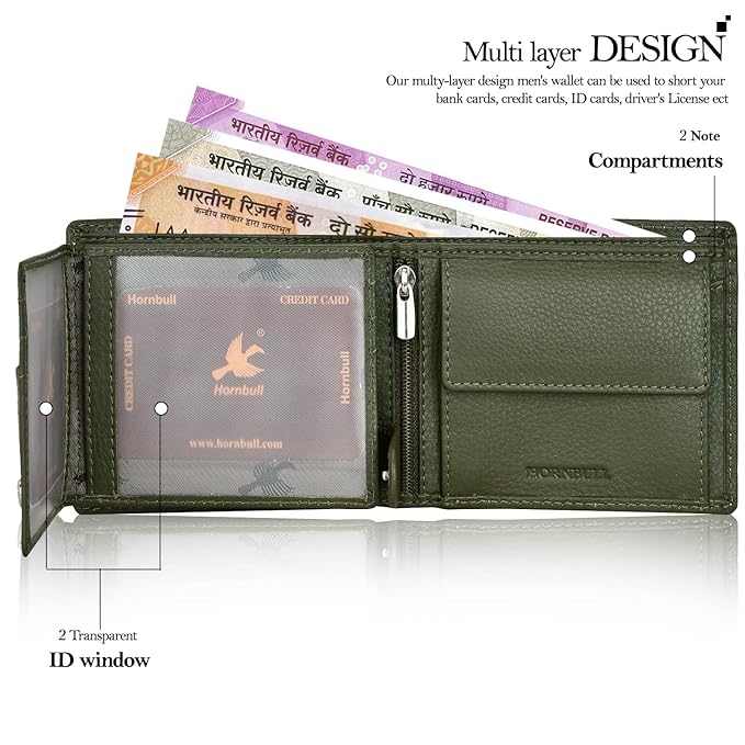 HORNBULL Denial Olive Leather Wallet for Men | Wallets Men with RFID Blocking | Mens Wallet Leather