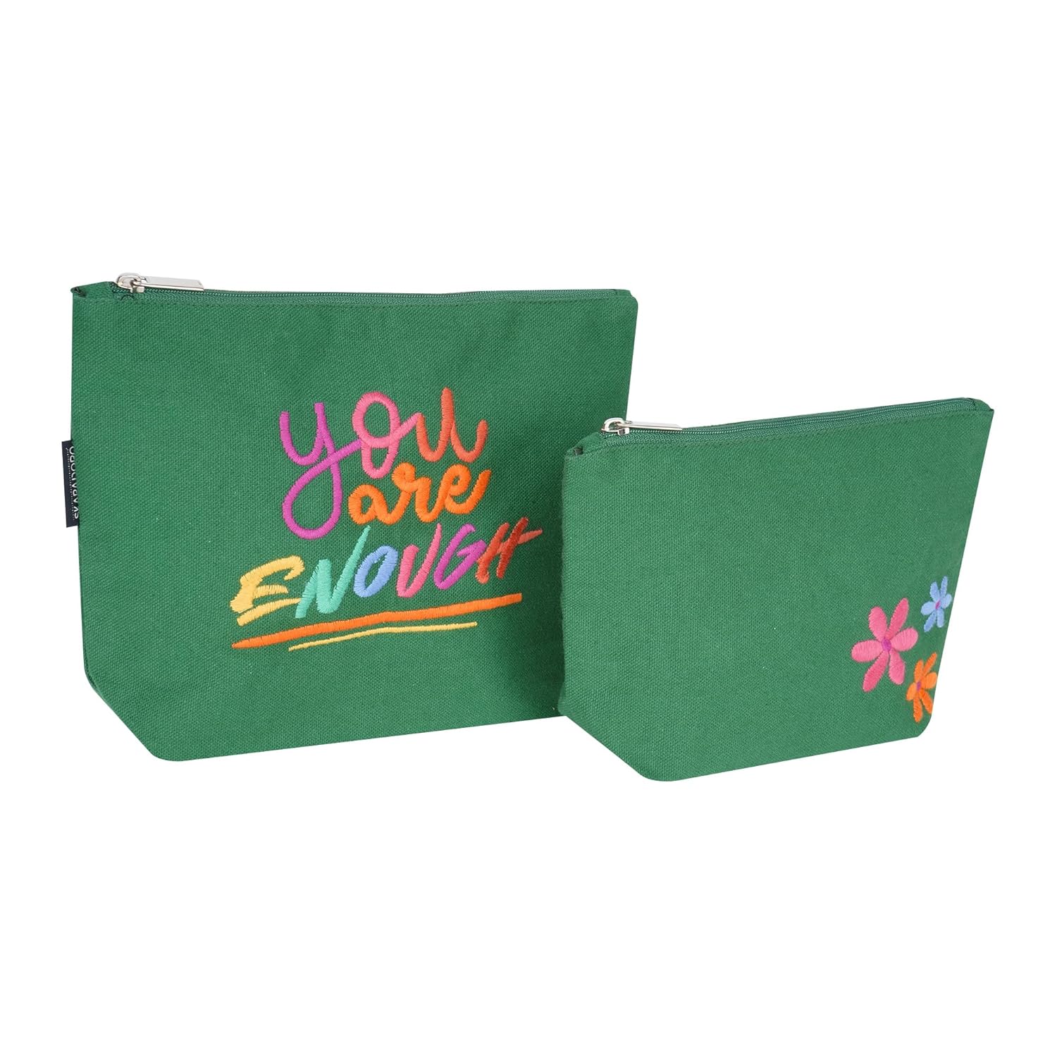 Skapadoro Travel Cosmetic Makeup Pouch Kit for Girls Women, Cotton with Waterproof Recycled Lining Set of 2 - Make-up Pouch, Toiletries Kit (Green)