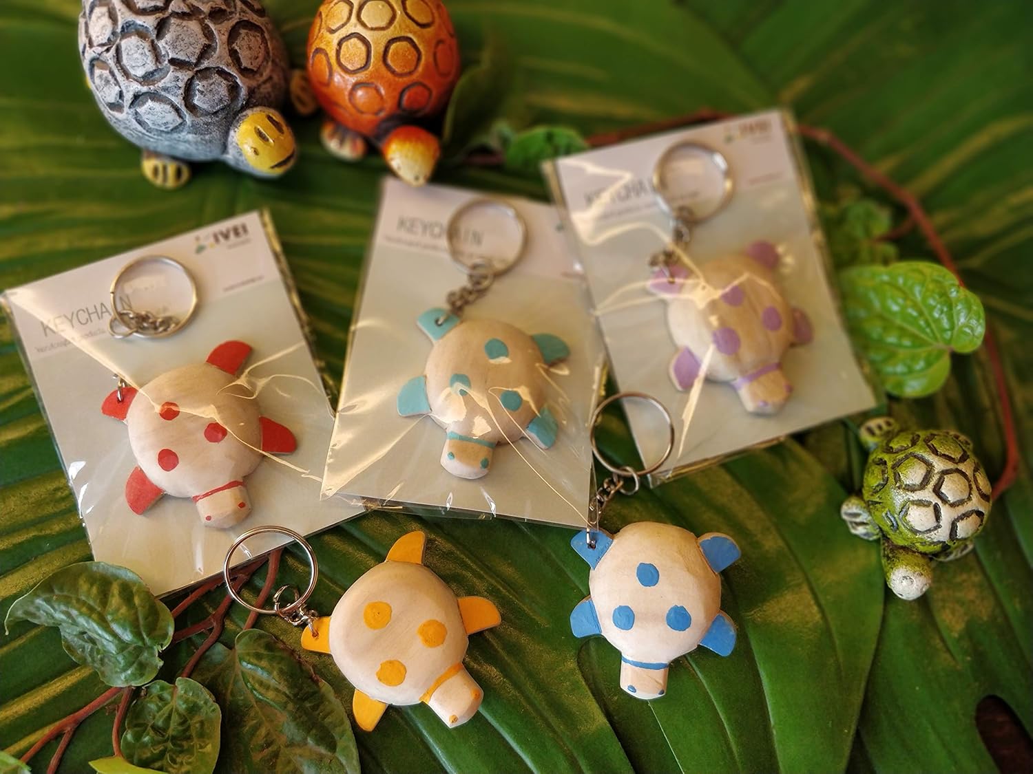 IVEI Wooden Turtle/Camera Key Ring - Set of 3 /Key Chains/Bag Charms/ Party Favors