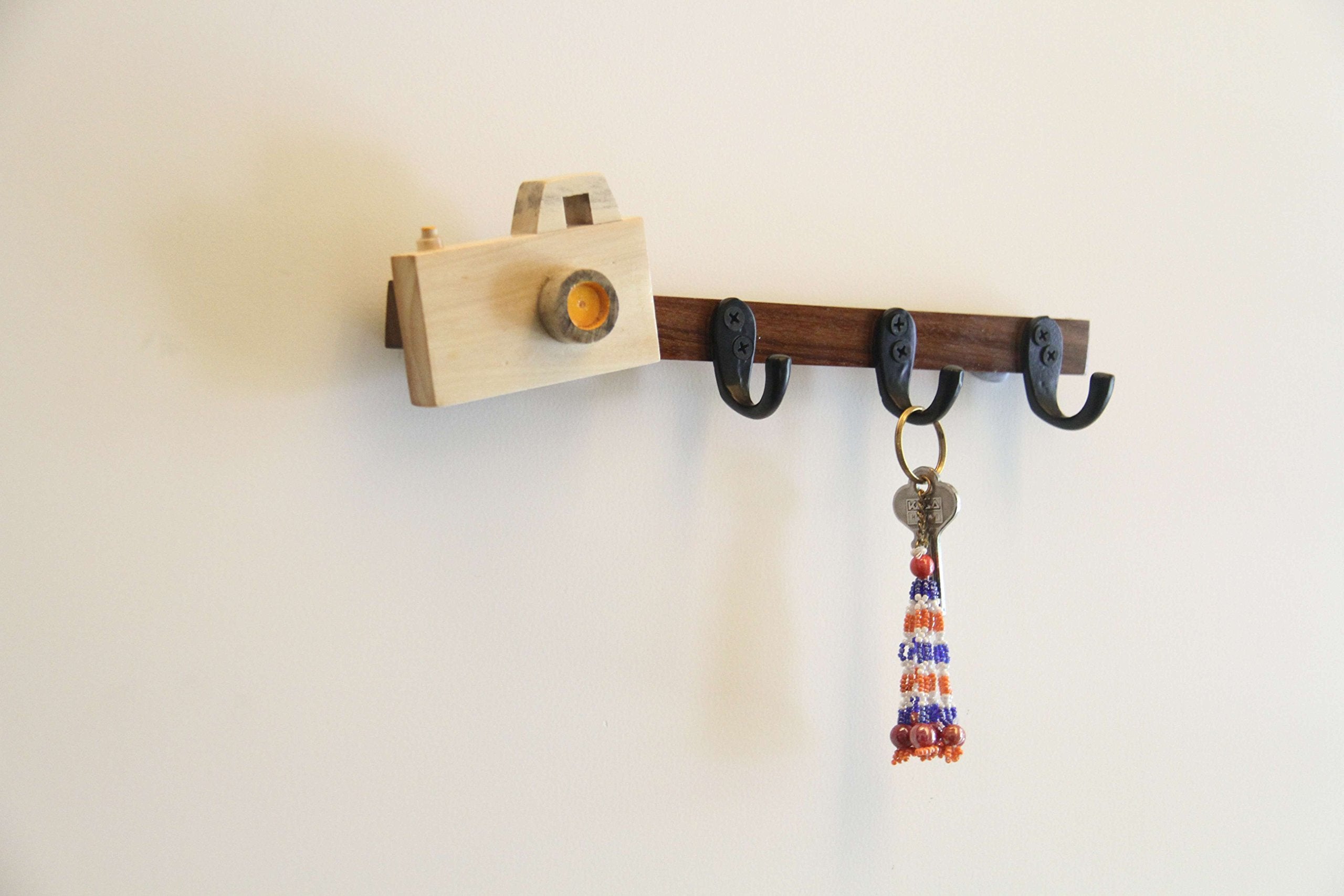 IVEI Sleek and Simple Minimal Wooden Handcrafted Camera & Elephant Hook - for Room - Hooks for Clothes and Bags - Hooks for Keys - Key Holder