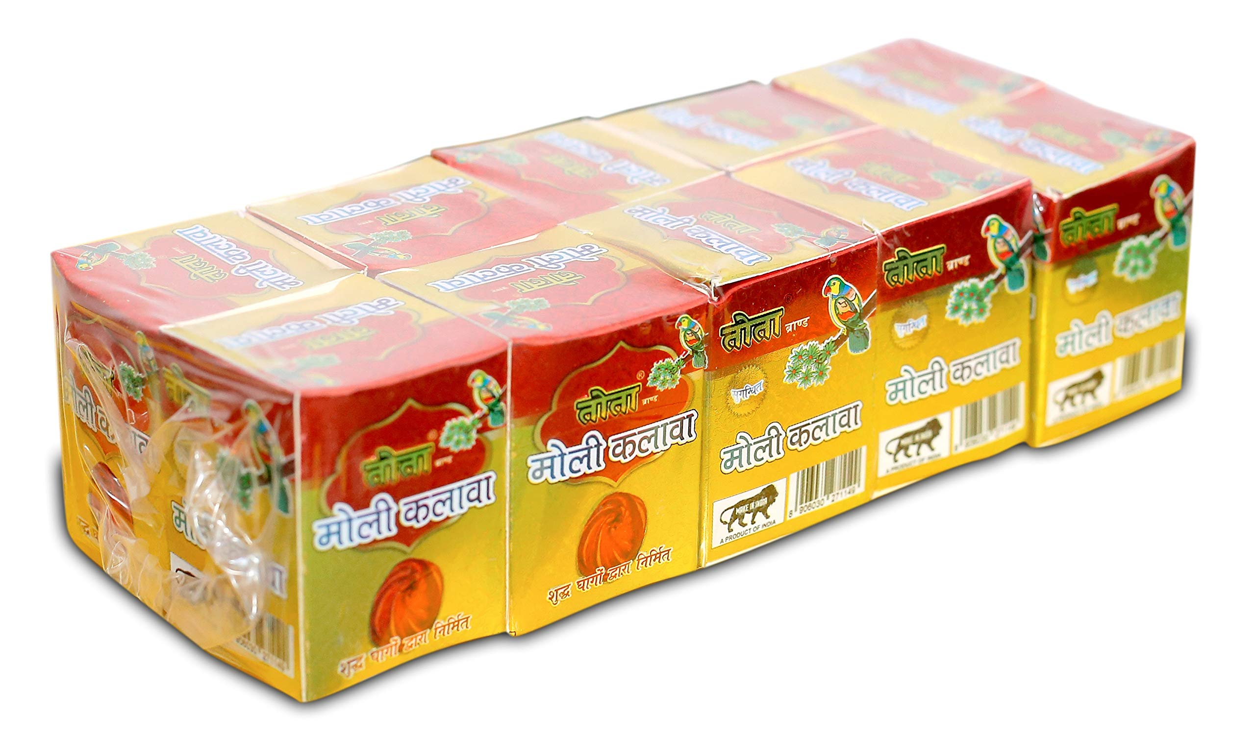 TOTA Moli Dhaga Kalava for Pooja. 100% Cotton Kalawa Mauli Dhaga Roll for Puja with Fragrance. Set of 10 Packs (20gm Each). Colour- Red Yellow