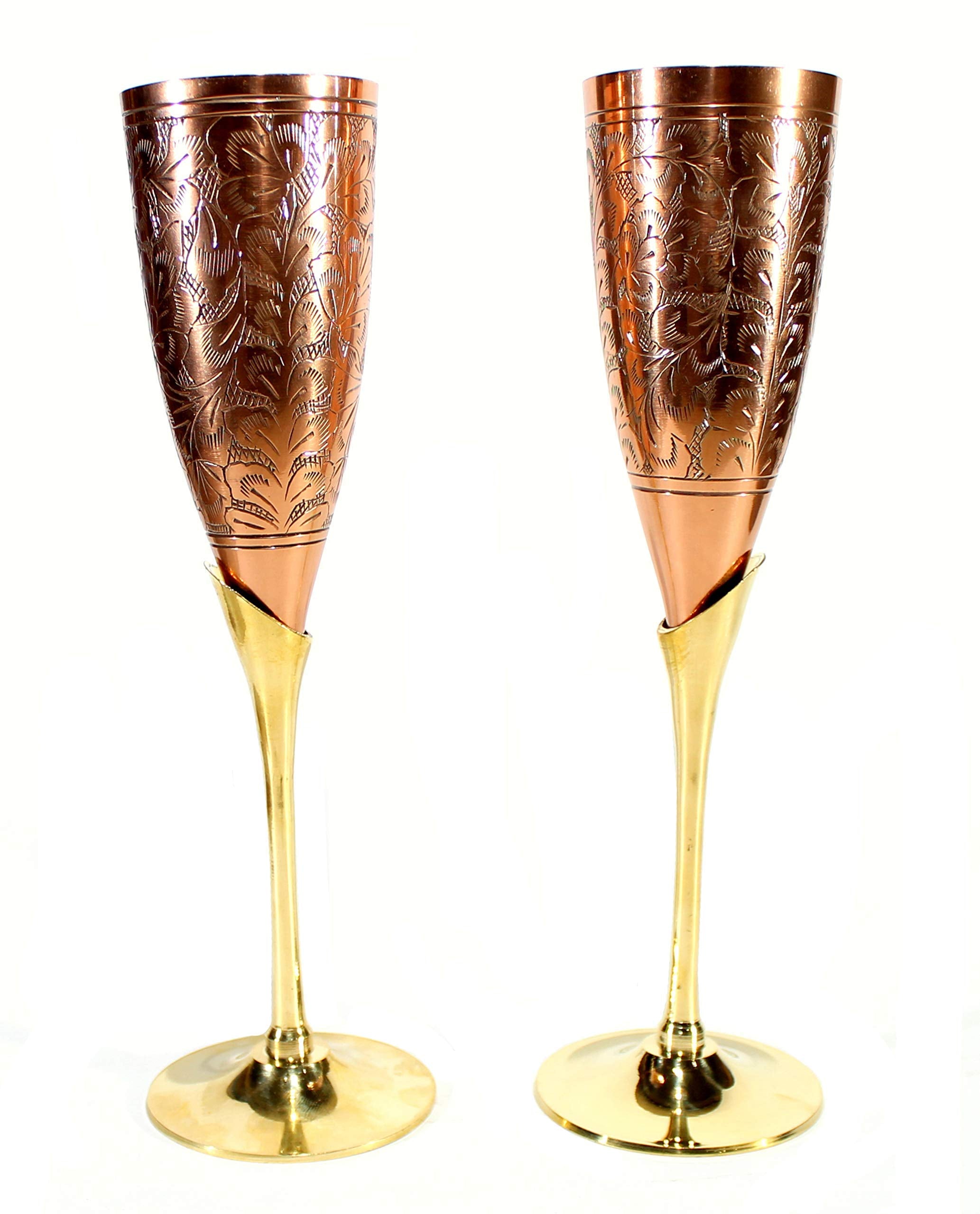 StonKraft eSplanade Engraved Brass Goblet Champagne Glasses Flutes Coupes Wine Glass Set