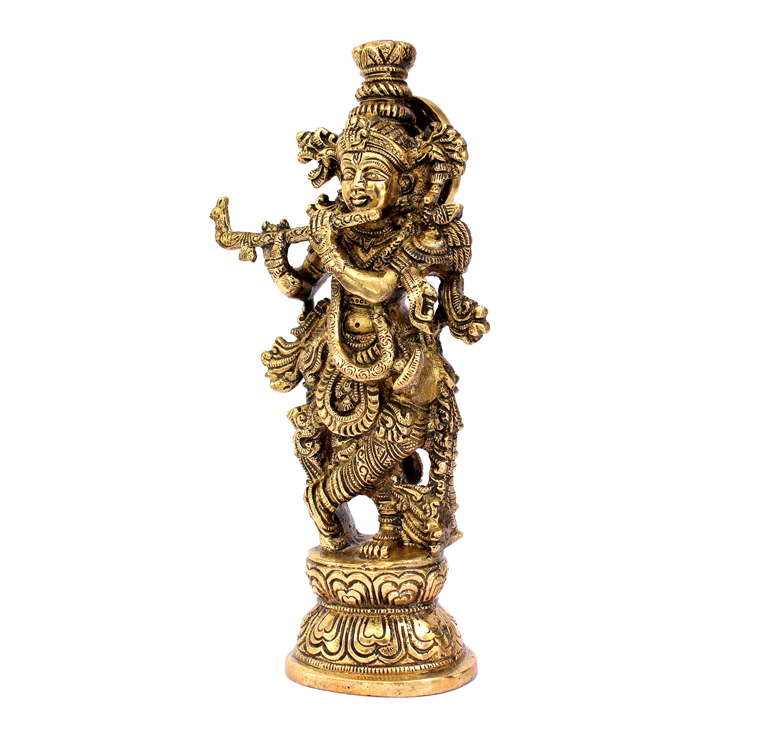 ESPLANADE Brass Krishna Krishan Murti Idol Statue Sculpture | Pooja Idols | Home Decor - Golden - 9.25" Inches
