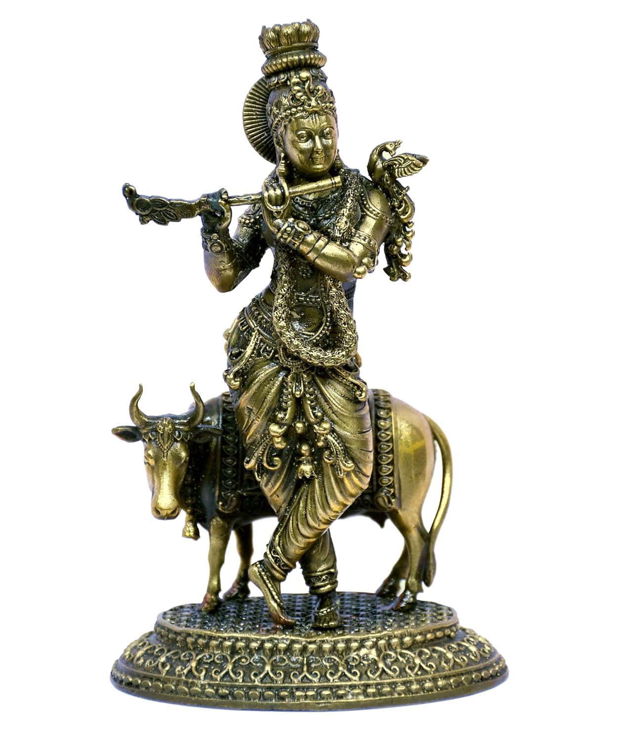 ESPLANADE Brass Krishna Statue, Krishan with Cow Murti, Kishan Krishna Idol Small, Hindu God Idols for Pooja Room, Mandir Decoration, Home Decoration Items for Living Room, Golden