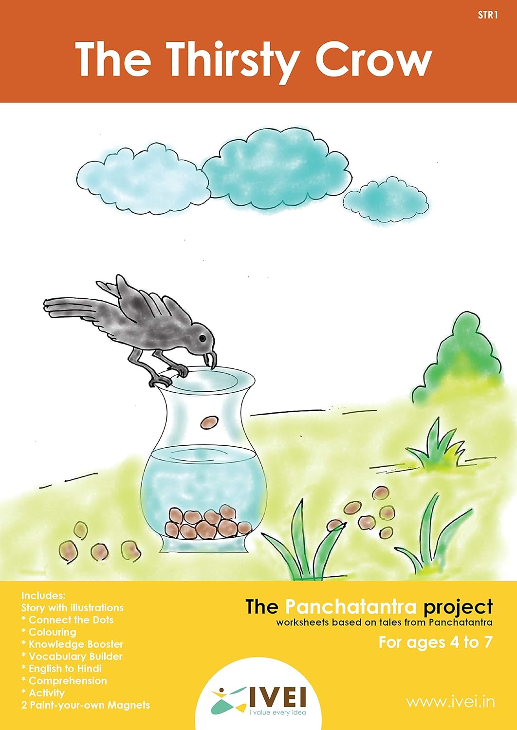 IVEI Panchatantra Kids Learning Book - Workbook and 2 DIY Magnets of Panchatantra Story - Colouring Activity Worksheets - Creative Fun Activity and Education For Kids - The Thristy Crow ( Age 4 to 7 Years )