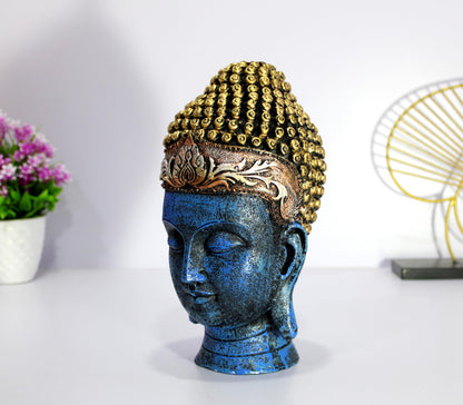 eSplanade Buddha Head Statue for Home Decor | Resin Buddha Face Showpiece for Living Room, Meditation, Office Table Desk, Shelf | Tibetan Buddhist Idol | Zen or Yoga Figurine Gifts | Blue, 12 Inch