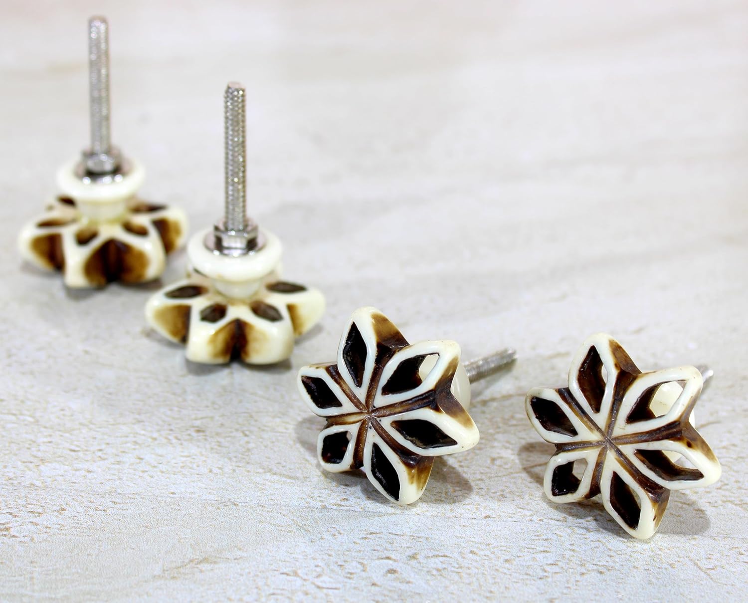 eSplanade Cupboard Cabinet Door Decorative Knobs - Set of 4 | Drawer Handles Cupboard Pulls Almirah Hooks | Round-Floral - Acrylic Plastic - Diameter 4 cms - White-Black (Floral Knob 1-12)