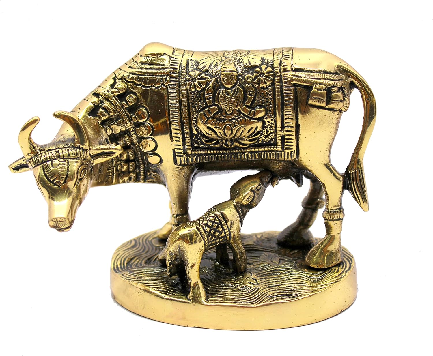 eSplanade Brass Holy Kamdhenu Kamadhenu Cow and Calf Sculpture - Lucky Figurine Idol Statue Sculpture- 6",5.5", 2.75"