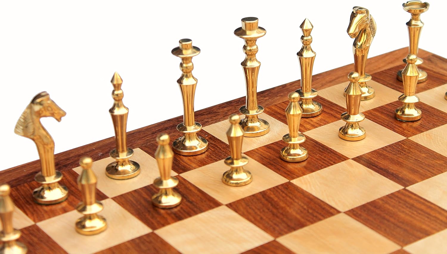 16" X 16" Collectible Acacia Wood Chess Game Board Set+Brass Pieces