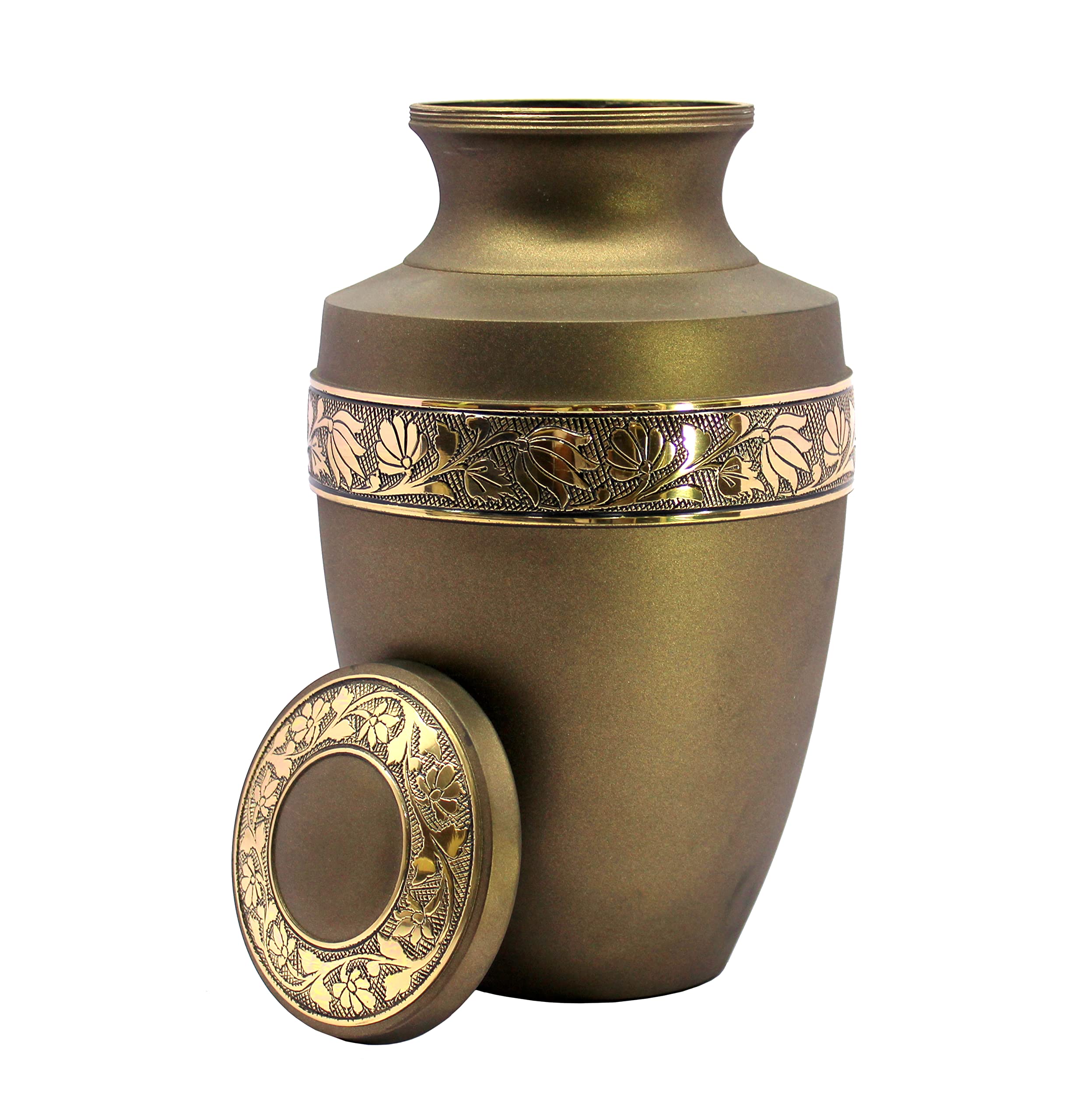 eSplanade Brass Cremation Urn Memorial Jar Pot Container | Full Size Urn for Funeral Ashes Burial | Engraved Metal Urn |
