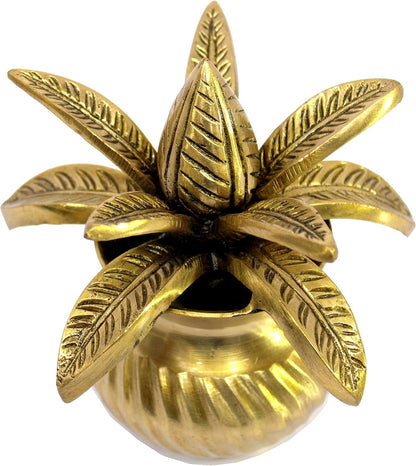 eSplanade Brass Kalash Kalasha with Leaves for Temple Attire - Decorative Items - Home Decor - Golden - 4.5" Inches