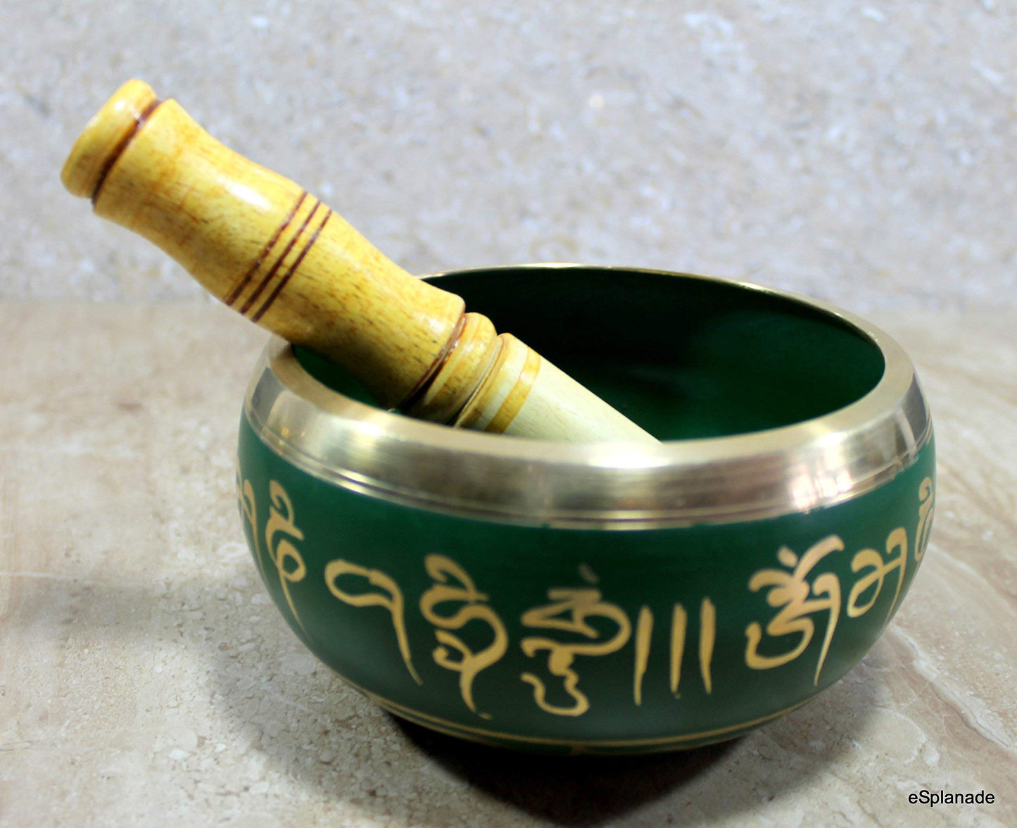 eSplanade - Singing Bowl Tibetan Buddhist Prayer Instrument with Striker Stick | OM Bell | OM Bowl | Meditation Bowl | Music Therapy (Green) 4,5,6 Inches