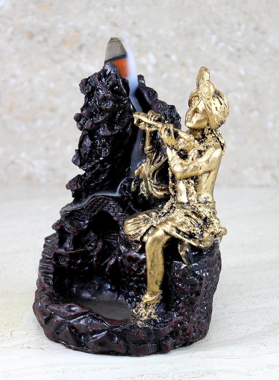 eSplanade Krishna Back-Flow Smoke Fountain - 5.5" Inches - with 5 Scented Incense Cones - Resin Golden