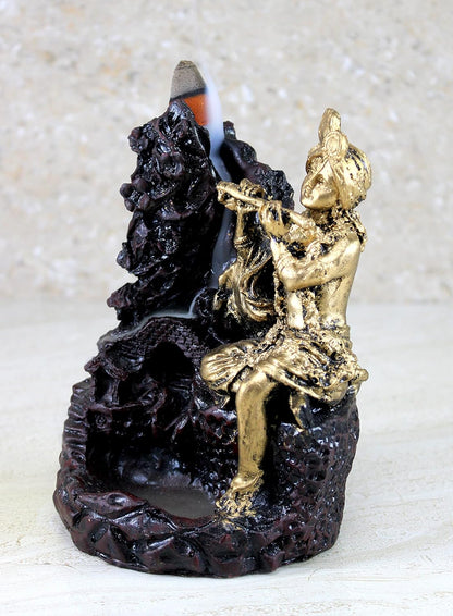 eSplanade Krishna Back-Flow Smoke Fountain - 5.5" Inches - with 5 Scented Incense Cones - Resin Golden