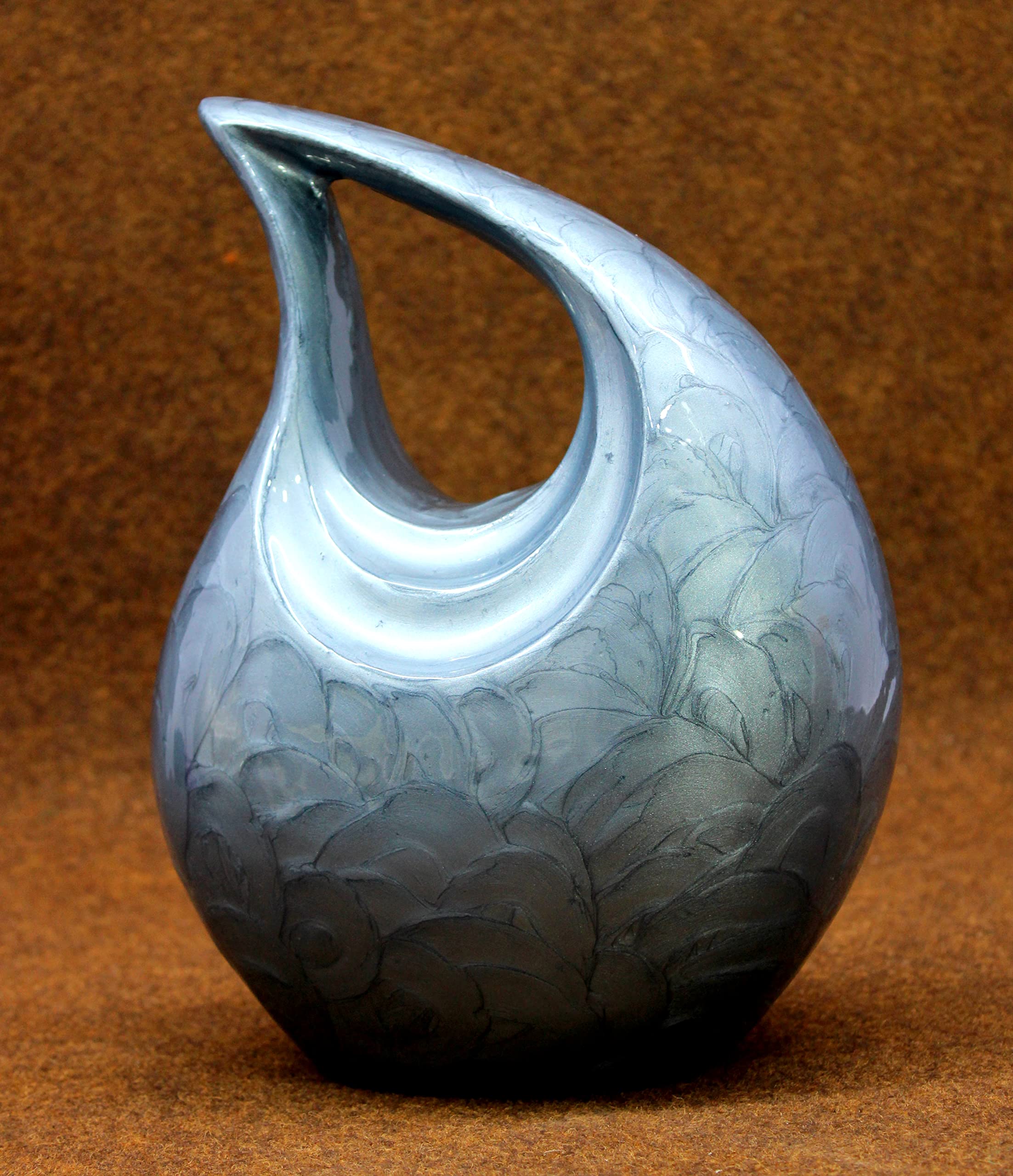 eSplanade Metal Cremation Urn Memorial Jar Pot Container | Full Size Urn for Ashes Funeral Burial | Teardrop Urns | Grey & white- 10" Inches