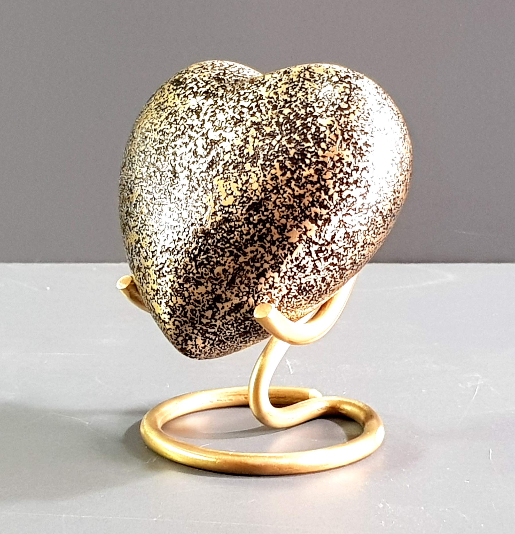 eSplanade Metal Mini Cremation Urn Heart-shaped Keepsake Memorial Jar Pot Container | Small Urn for Funeral Ashes Burial | Wave Textured Metal Keepsake with Stand | Multicolor