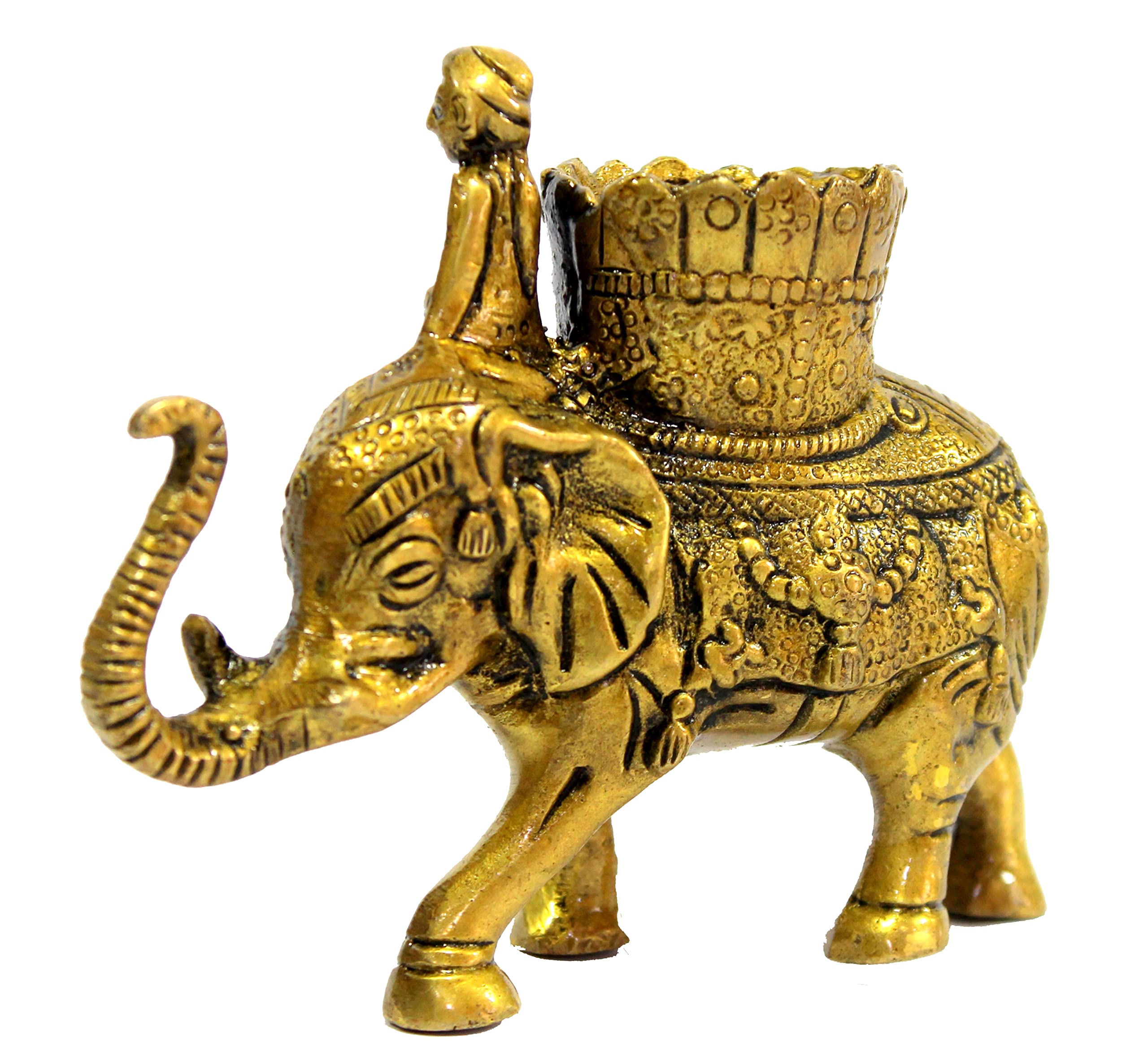 ESPLANADE Elephant Savari/Safari Brass Pen Holder for Desk, Office, and Home | Office Organiser | Desk Organizer | Pen Stand