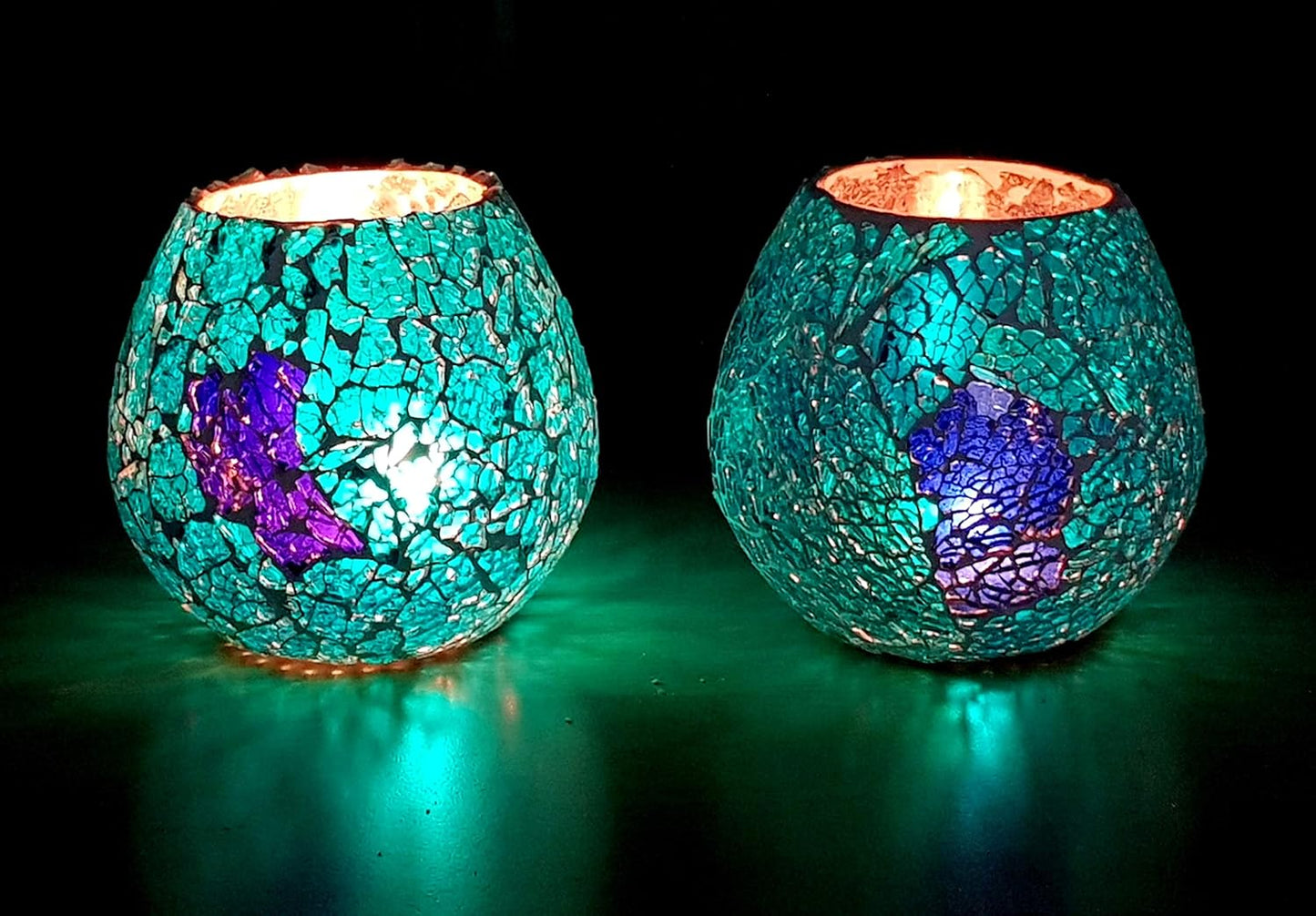 eSplanade Tealight Tea light Votive Candle Holders Votive - Blue Glass (Set of 2)