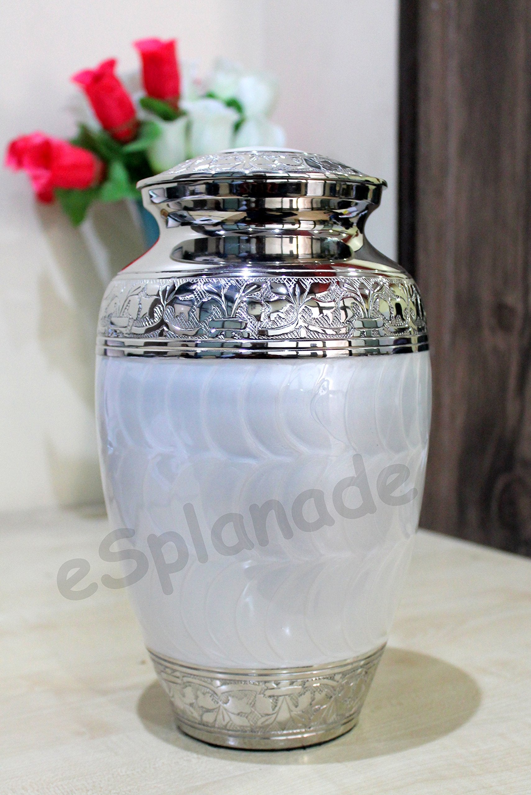 eSplanade Brass Cremation Urn Memorial Jar Pot Container | Full Size Urn for Funeral Ashes Burial | Meenakari Design Metal Urns | Blue - 10" Inches