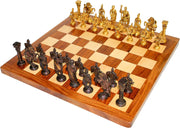 StonKraft 16"(Wood) Non-Folding Professional Tournament Collectible Acacia Wood Chess Game Board Set + Brass Roman Figure Pieces
